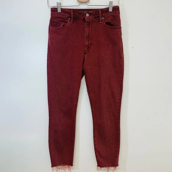 Abercrombie & Fitch Jeans Woman 28  Maroon Simone High Rise Ankle Raw Hem Pocket - Picture 1 of 11